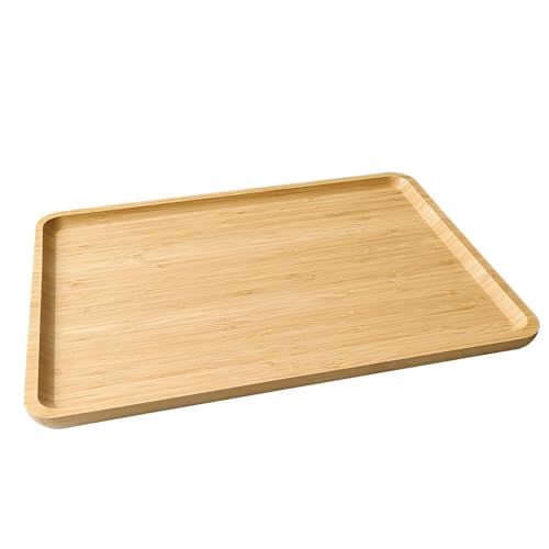 Bamboo Serving Tray Rectangle Platter, Large 1, 15.7" x 12.8" x 0.8" | Durable, Breakfast Dinner Food Bed Tray, For Eating, Kitchen Restaurants Patty,Display - size: 15.7" x 12.8" x 0.8"