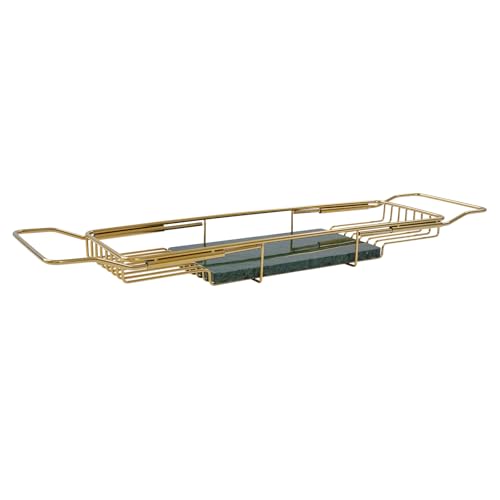 Expandable Bathtub Tray,Bathtub Tray Caddy for Luxury Bath Expandable,Expandable Range 68-90cm/26.77-35.43 in (Gold+Green) - color: Gold+green