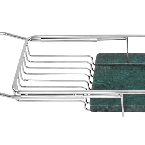 Expandable Bathtub Tray,Bathtub Tray Caddy for Luxury Bath Expandable,Expandable Range 68-90cm/26.77-35.43 in (Silver+Green) - color: Silver+green