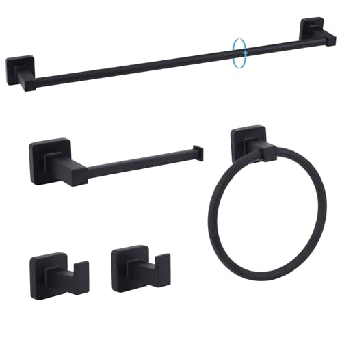 5 Pieces Black Bathroom Hardware Set,Wall Mounted 23.6 inch Towel Bar Set Matte Black,Towel Rack Set,Toilet Paper Holder,Matte Black Bathroom Accessories Set - color: Matte Black