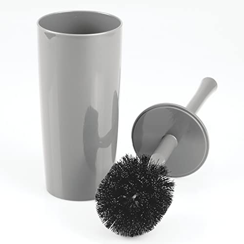mDesign Slim Plastic Toilet Bowl Brush and Holder Set, Modern Compact Storage Organizer Cleaner Scrubber for Toilet - Heavy Duty Cleaning Plunger for Bathroom, Aura Collection - Gray