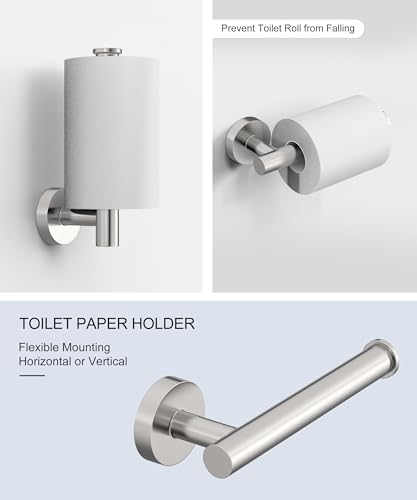 Brushed Nickel Bathroom Hardware Accessories Set 5 Pcs SUS304 Stainless Steel 26 Inch Hand Towel Bar Toilet Paper Holder Towel Ring Robe Towel Hooks Wall Mounted by HOMEMYSTIQUE - color: Brushed Nickel, size: 5 Pieces