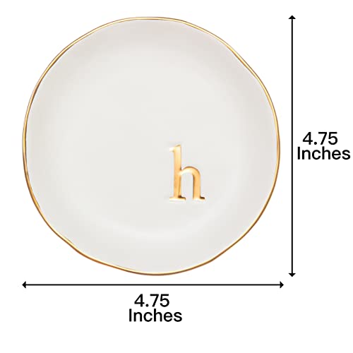 COLLECTIVE HOME Ceramic Jewelry Tray, Trinket Dish, Gifts for Women (H) | Mother's Day, Birthday, Christmas, Engagement Gifts, Vanity, Nightstand Decor, Embossed Gold Monogram Ring Dish with Gift Box - color: H