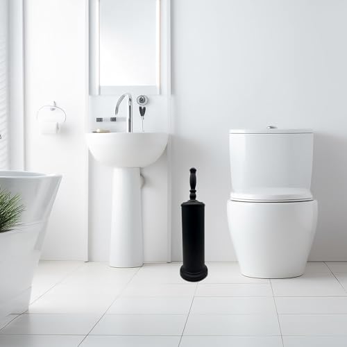 Metal Toilet Bowl Brush with Holder Premium Bathroom Cleaning Set Rustproof Hygienic Durable Elegant Finish - color: Matte Black