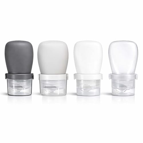 1 oz Travel Bottles, Leakproof Silicone Squeeze Bottle Mini Travel Size Container for Toiletries Lotion Shampoo and Conditioner Liquid Salad Dressing to go Condiment, TSA Approved, 4 Pack - color: Black, Grey, Pink, size: 1 oz
