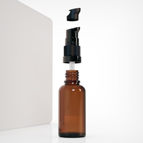 6Pack 30ml Amber Glass Pump Bottle with Black Top,1oz Small Dispenser, Travel Size Refillable Botttles for Lotions,Sercums,Essential Oils - color: 1oz Amber(6pcs)