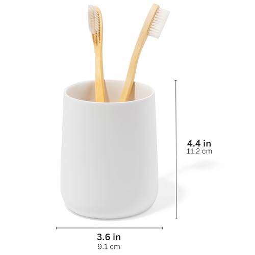 Yew Design Matte White Toothbrush and Toothpaste Holder and Cup for Bathroom Vanity and Countertop, Round Organizer for Electric Toothbrushes, Floss, Razors, Cotton, and Mouthwash - color: Round Matte White