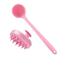 Silicone Body Scrubber & Scalp Massager, Long Handle Shower Brush, Exfoliating Scrubber for Men, Women & Kids - color: Pink