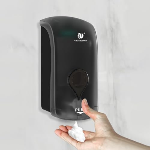 Foaming Hand Soap Dispenser, 35oz (1000ml) Manual Refillable Wall Mount Soap Dispenser, Durable ABS Plastic, for Commercial/Home/Bathroom/Kitchen, Translucent Black, CHUANGDIAN - color: Transparent Black