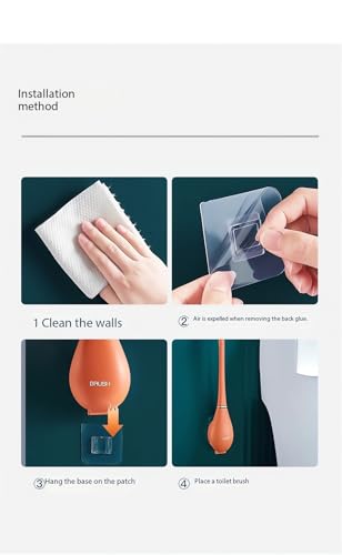 Modern Flexible Silicone Toilet Caspa for Home 2025 Silicone Toilet Wand Bowl Brush and Holder Cleaning Set Wall Mounted Rubber Bathroom Toilet Scrubber Bowl Cleaner Brushes with Dispenser (Orange) - color: Orange