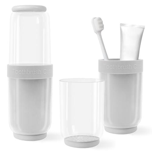 Toothbrush Cup with Cover, Travel Toothbrush Case Portable Toothbrush Holder for Traveling Business Camping School Bathroom (Grey) - color: Grey