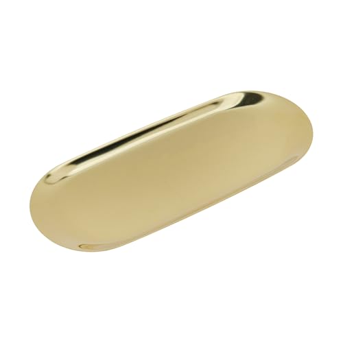 Dnyta Stainless Steel Decorative Tray, Decor Jewelry Dish, Rose Gold Bathroom Decor Makeup Serving Trays for Dresser, 9 x 3.7in Cosmetics Home Decor for Keys Watch Wallet Trinket (Oval, Gold) - style: Oval gold style (1pcs)