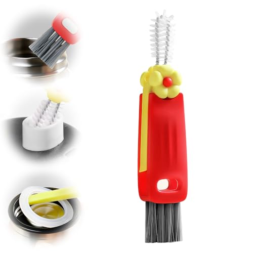 3 in 1 Cup Lid Cleaning Brush, 2026 New Multifunctional Crevice Cleaner Set, Portable Silicone Brush for Baby Bottle Gaps & Tight Spaces, Home Kitchen Cleaning Tool (A-red) - color: A-red