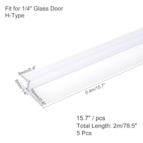 uxcell Shower Door Side Seal, H-Type Shower Door Sweep for 1/4" Glass 78.5" Long (15.7" x 5 Pcs), 3 Section Segmented Frameless Glass Door Seal Strip, Stop Shower Leaks, Clear - size: 1/4" Glass 78.5" Long