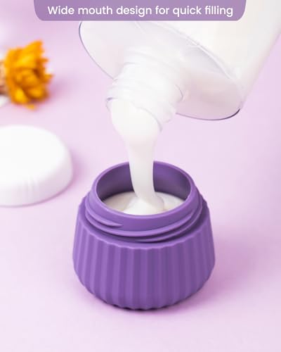 Mrsdry Travel Containers for Toiletries 4 Pack, TSA Approved Travel Size Toiletries, Travel Size Containers, With Clear Bag Leak Proof Silicone Jars, Travel Essentials Creams Jars Carrying Small Items - color: Purple, size: 1 oz