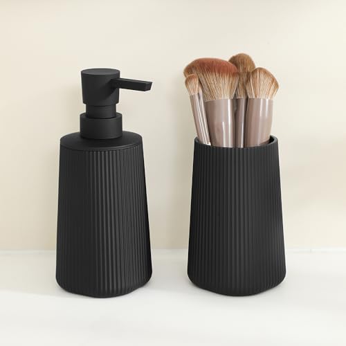 YAUKPH Bathroom Accessories Set 2 Piece Soap Dispenser and Toothbrush Holder for Bathroom Countertop Striped Black - color: Striped Black