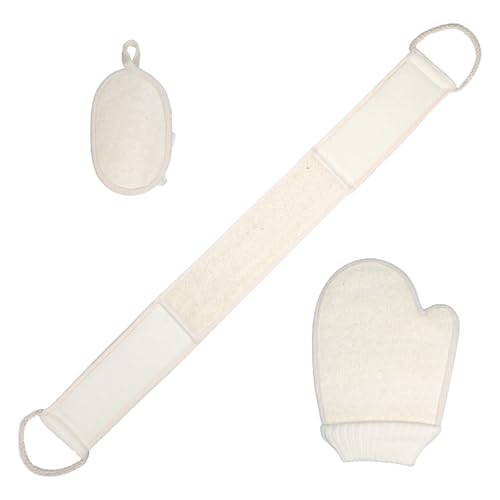 Natural Loofah Bath Set, Back Scrubber Exfoliating Glove for Deep Clean Skin Bath 3 Pack