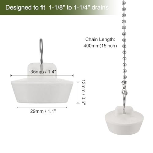 uxcell 2 Pcs Rubber Bathtub Stoppers, 1-1/8" to 1-1/4" Kitchen Sink Drain Stopper, Bathroom Drain Plug with Pull Ring and 15" Beaded Chain, White - size: 1-1/8"to 1-1/4"
