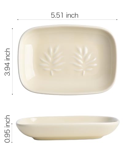 Ceramic Soap Dish for Bathroom and Kitchen, Non-Slip Bar Soap Holder with Fast Drain Design, Soap Saver Tray for Sink,Yellow