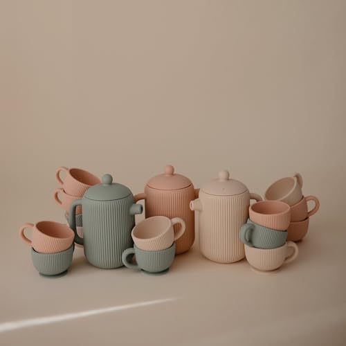 mushie Silicone Baby Tea Play Set | 4 Pieces Kitchen Play Toys for Toddlers 10 Months+ (Blush) - color: Blush