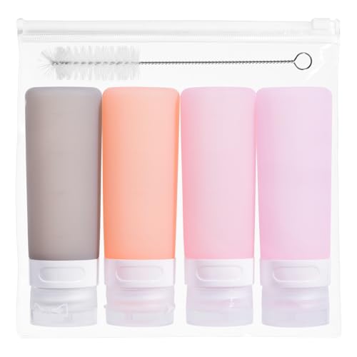MICEBAY Condiment Squeeze Bottles for Sauces, 3-oz Mini Silicone Salad Dressing Container to Go with Snack Storage Bag, Leakproof Sauce Bottles for Lunch Box, 4 Pack, Pink - color: Pink, size: 3 OZ
