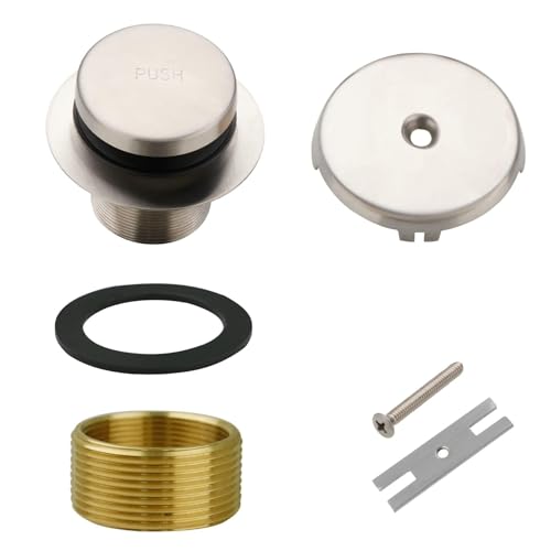 Brushed Nickel Bathtub Drain Tip-Toe Single Hole,Welsan Tub Drain Trim Set Conversion Kit Assembly, Coarse Thread Replacement Trim Kit with 1-Hole Overflow Faceplate Includes an Adapter - color: Brushed, style: 1 Hole