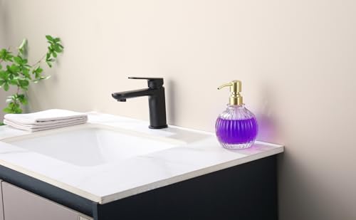 Round Bathroom Soap Dispenser Gold Pump, Glass Bottle with Stainless Steel Pump Liquid Soap Dispenser Sphere Counterto Hand Kitchen - color: Gold, size: 11oz-Round