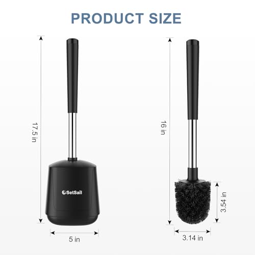 SetSail Toilet Brush and Holder, Self Closing Lid Toilet Bowl Brushes Holder and Extra Long Handle Ventilated Toilet Brush Set for Bathroom Cleaning, Nylon Bristles, Black - color: Black, size: 1 pack