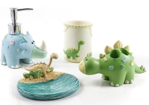 Wendin Cartoon Series Bath Accessory Set, Soap Dispenser Pump, Toothbrush Holder, Tumbler, Soap Dish Resin Art Color Decoration (Dinosaur Soap Pump) - color: Dinosaur Soap Pump