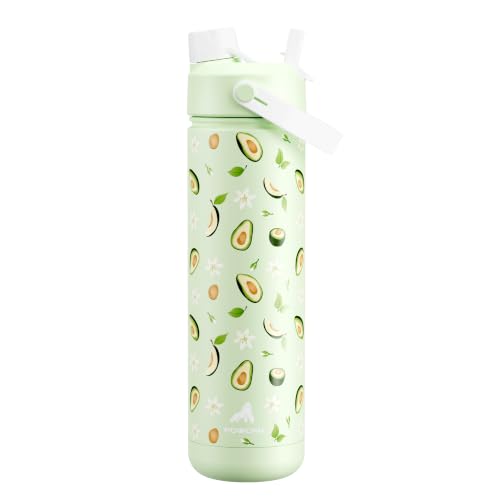 POWCAN 26 oz Insulated Water Bottle: 2-in-1 Straw and Spout Lid, Leak-proof | Keep Cold 24H, Cupholder Friendly, BPA-Free, Stainless Steel Water Bottle for Gift, Trip, Picnic, Camping (Avocado Grove) - color: Avocado Grove, size: 26 Ounces
