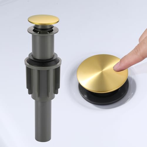 Bathroom Sink Drain Without Overflow, ARCORA Brushed Gold Pop Up Drain for Vessel Sink Clicker Drain Stopper - color: Brushed Gold-1 Pack, style: Pon Up Without Overflow