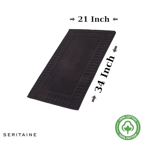 Turkish Cotton Bath Mat Set of 2-100% Turkish Cotton 21x34 inch Bathroom Floor Towel Mat (Not Rug) - Absorbent 900 GSM Hotel Spa Quality Floor Towels - Machine Washable Quick Dry - color: Black (Hera Design)