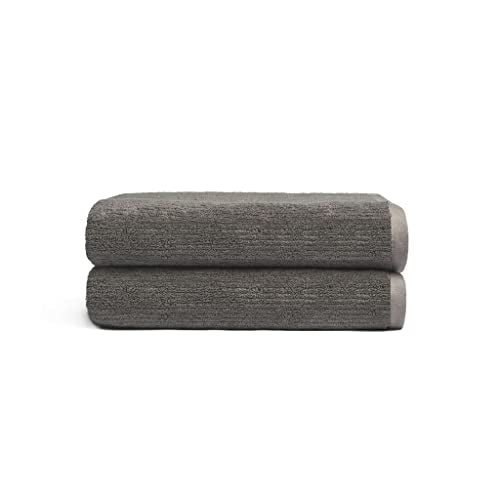 Cozy Earth Ribbed Bath Towel Set - 60% Cotton 40% Viscose from Bamboo Bathroom Towels - Soft & Absorbent Textured Ribbed Pattern - 2 Pack Charcoal - color: Charcoal, size: Bath Towel
