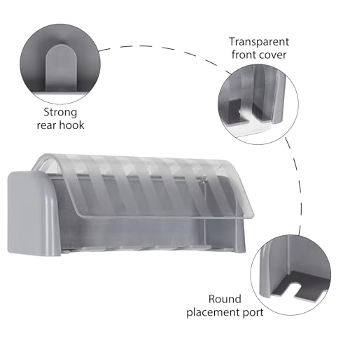LUEXBOX 5 Slots Wall Mount Toothbrush Holder with Cover, Self Adhesive Toothbrush Storage Organizer for Shower, Toothbrush Hanger for Bathroom, Medicine Cabinet, Dorm (Grey) - color: Grey 1pack
