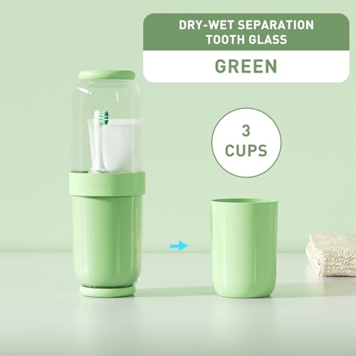Toothbrush Cup with Cover, Travel Toothbrush Case Portable Toothbrush Holder for Traveling Business Camping School Bathroom (Green) - color: Green