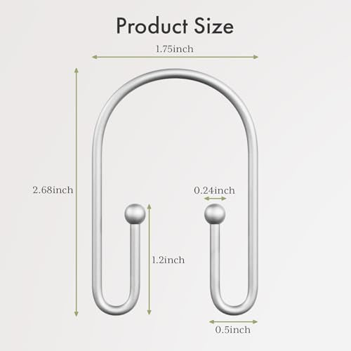 AmazerBath Shower Curtain Hooks, Space Sliver Shower Curtain Rings Rust Proof, Sturdy Double Shower Curtain Hooks Non-Slip Shower Hooks for Shower Curtain, Metal Shower Hooks Ring Bathroom 12Pcs - color: Space Sliver, style: Minimalist