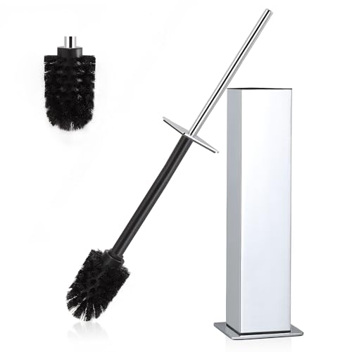 BVL Toilet Brush and Holder Set Chrome Stainless Steel 304 Square Freestanding Toilet Brush for Bathroom - color: Chrome