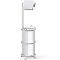 Meangood Toilet Paper Holder Stand and Tissue Paper Roll Dispenser for 4 Mega Rolls, Bathroom Free Standing Tissue Roll Storage Holder Rack, Metal Wire Silver - color: Silver