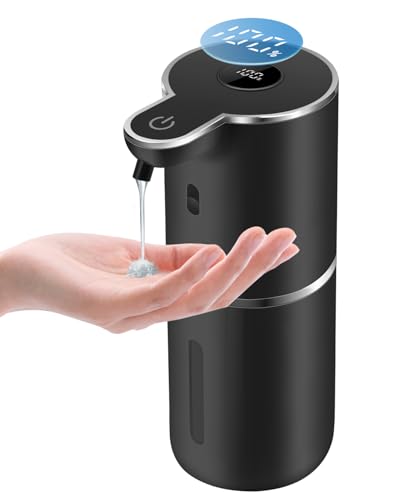 Automatic Liquid Soap Dispenser 12.8oz, Rechargeable & 6 Levels Soap Adjustable with Digital Display, Wall Mount, Waterproof, Touchless Hand/Dish Soap Dispenser for Kitchen, Bathroom, Hotel - color: Black