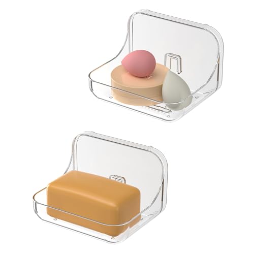 Ettori Soap Dish Holder, Wall Mounted Adhesive Soap Holder, No Drilling Shower Soap Sponge Holder for Bathroom Kitchen, Translucent Plastic - color: Clear Soap Holder