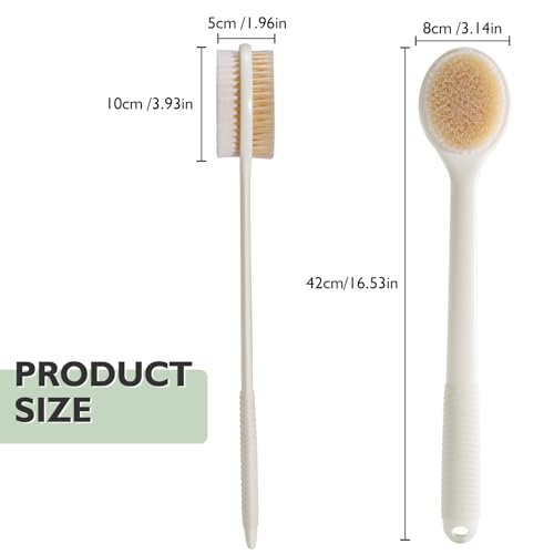 VANZAVANZU Back Scrubber for Shower, 17 Inch Long Handle Back Brush, Dual-Sided Bath Brush, Anti-Slip Handle Shower Brush for Wet or Dry Brushing (Cream White) - size: 17 in - Cream White