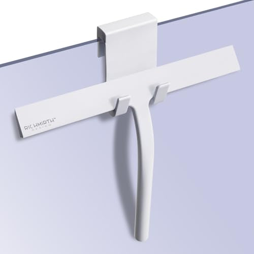 Shower Squeegee with Silicone Hook, 11" Inch Width All Purpose Squeegee Wiper for Shower Glass Doors Bathroom Mirror Tiles Car Window Cleaner Tool - White - color: White, size: 11 Inches