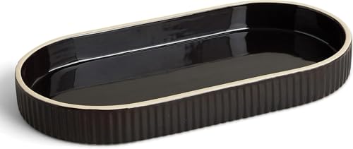 Preston Lane Signature Ceramic Tray – Handmade in Portugal with Fluted Edges & Hand-Painted Trim – Decorative Organizer or Home Accent, Large, Ink 12.3 x 6 x 1.3 - color: Ink, size: 12.3" x 6" x 1.3"