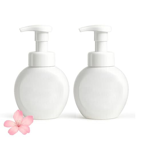 Kids Foaming Soap Dispenser, Plastic 10oz 300ml Cute Hand Toddler Soap Dispenser for Bathroom Flat Refillable Pump Bottles for Kitchen Liquid Shampoo Body Wash Set of 2 (White+White)
