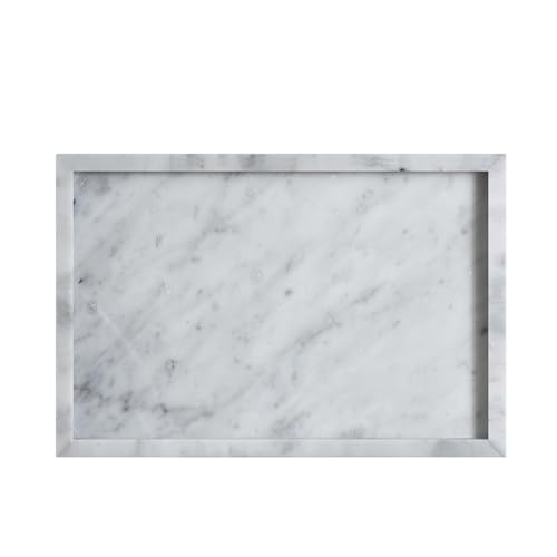 Italian White Marble Vanity Tray, Real Natural Bathroom Tray 12 inch, Carrara White Stone Trays, Large Perfume Trays, Cosmetic Organizer - color: Carrara White Rect 12-in