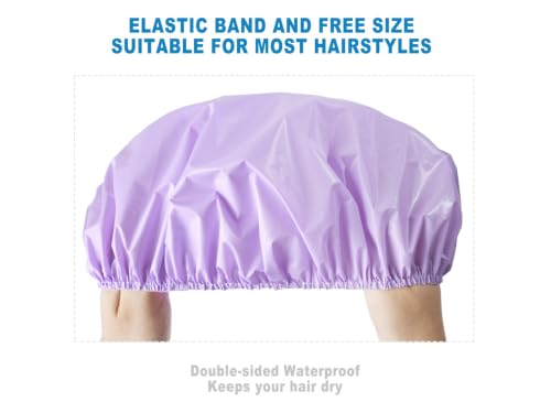 6 PCS Shower Caps for Women, Double Side Waterproof Shower Cap, Reusable Elastic Bath Caps for Shower, EVA Bathing Shower Caps, Bath Hair Caps - Black+Plum+Teal+Red+Lavender+Gray - color: Solid C - (Black+Plum+Teal+Red+Lavender+Gray)