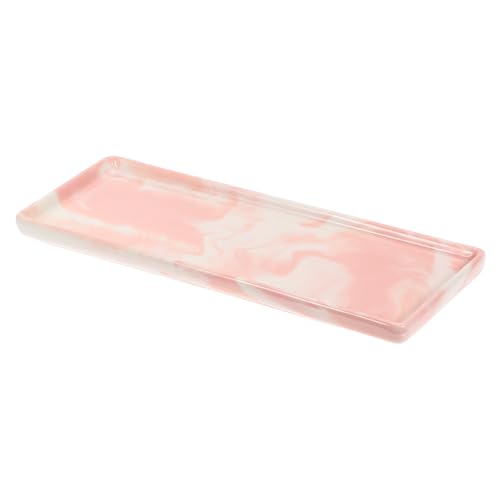 uxcell Marble Tray for Bathroom 9" Small Rectangle Ceramic Vanity Tray for Countertop Shatterproof Bathtub Soap Tray Kitchen Sink Organizer Key Trinket Ring Tray, Pink - color: Pink