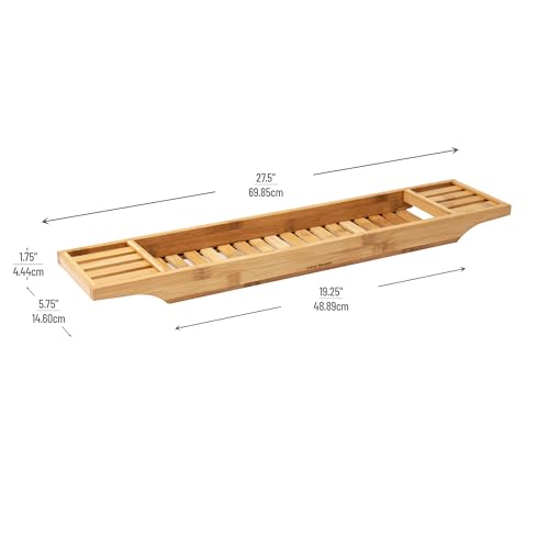Mind Reader Bathtub Tray, Shower Organizer, Bathroom Accessory, Wood Tray, Rayon from Bamboo, 27.5" L x 5.75" Wx 1.75" H, Brown - style: Bathtub Tray