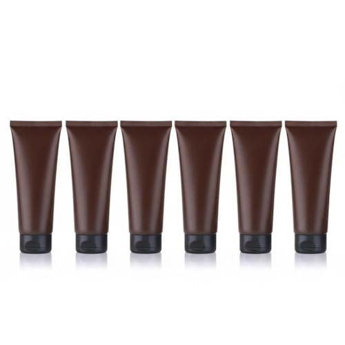 6 Pack 3.38oz/100ml Refillable Empty Plastic Squeeze Soft Tubes Bottle with Flip Cap Bottle Container for Cosmetic Cream Lotion Shampoo Travel (Amber)