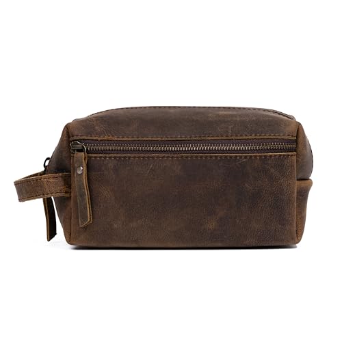 KomalC Travel Toiletry Bag – Premium Leather Dopp Kit for Men & Women with Water-Resistant Lining & Spacious Zippered Organizer - style: 3 Zip Hunter
